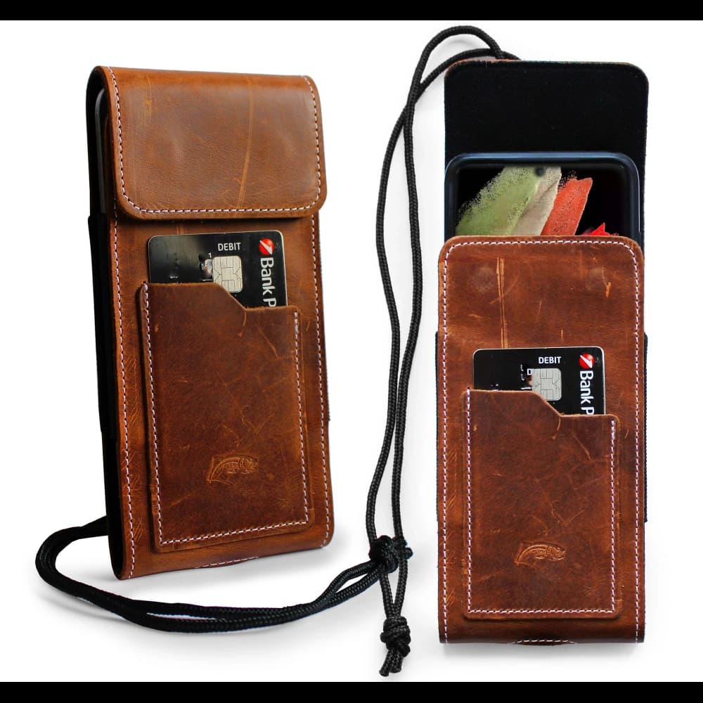 LURESKO HECTOR XXL R XXL leather neck case / belt case / loop holster vertical 167x78x10mm (light vintage brown with white thread) - 2