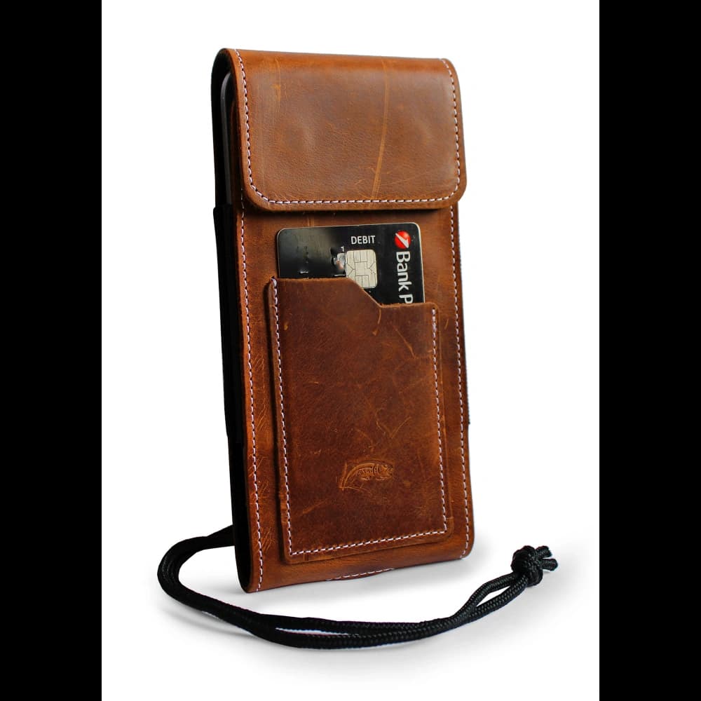 LURESKO HECTOR XXL R XXL leather neck case / belt case / loop holster vertical 167x78x10mm (light vintage brown with white thread) - 3