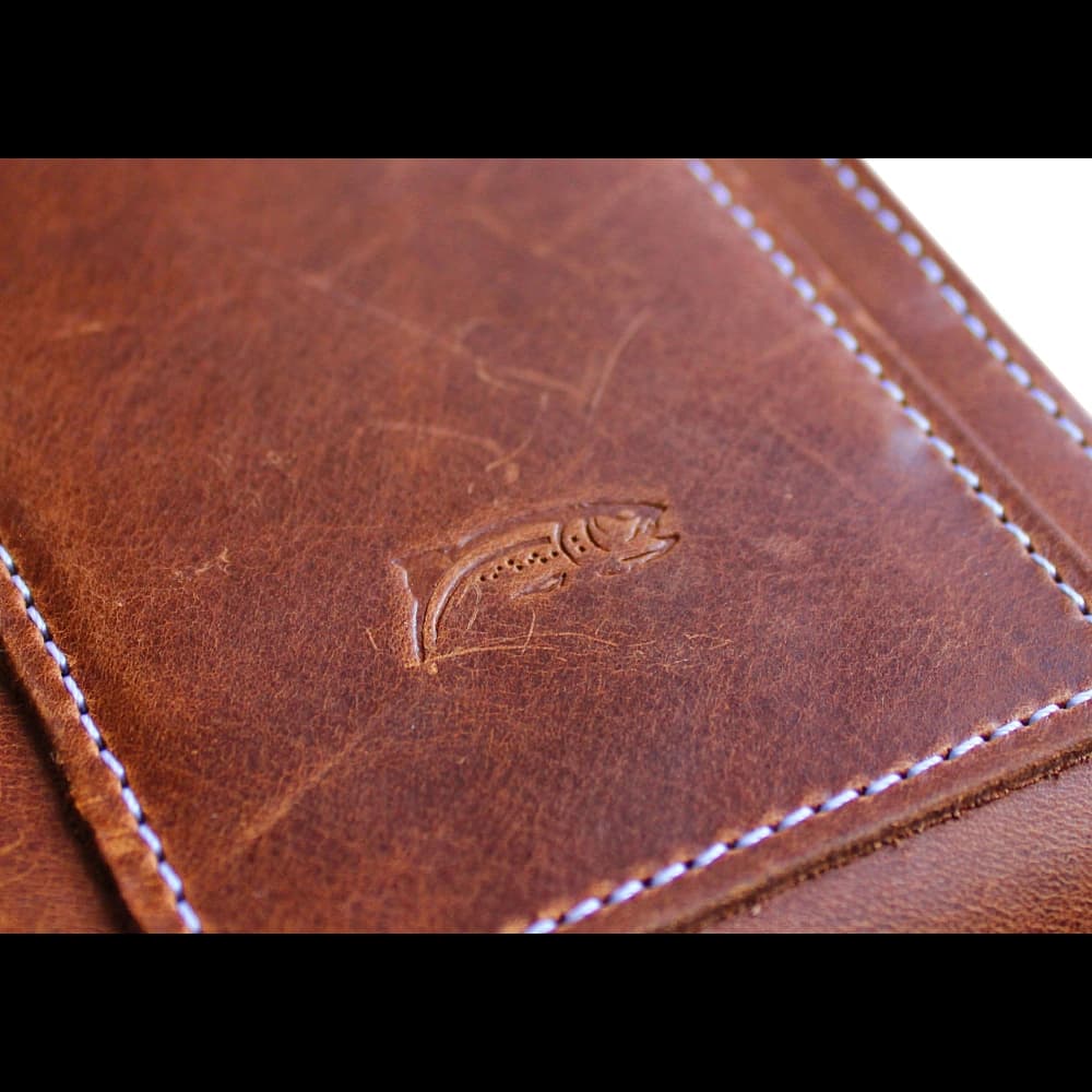 LURESKO HECTOR XXL R XXL leather neck case / belt case / loop holster vertical 167x78x10mm (light vintage brown with white thread) - 6