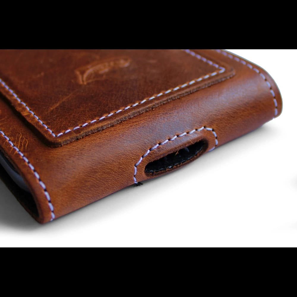 LURESKO HECTOR XXL R XXL leather neck case / belt case / loop holster vertical 167x78x10mm (light vintage brown with white thread) - 7