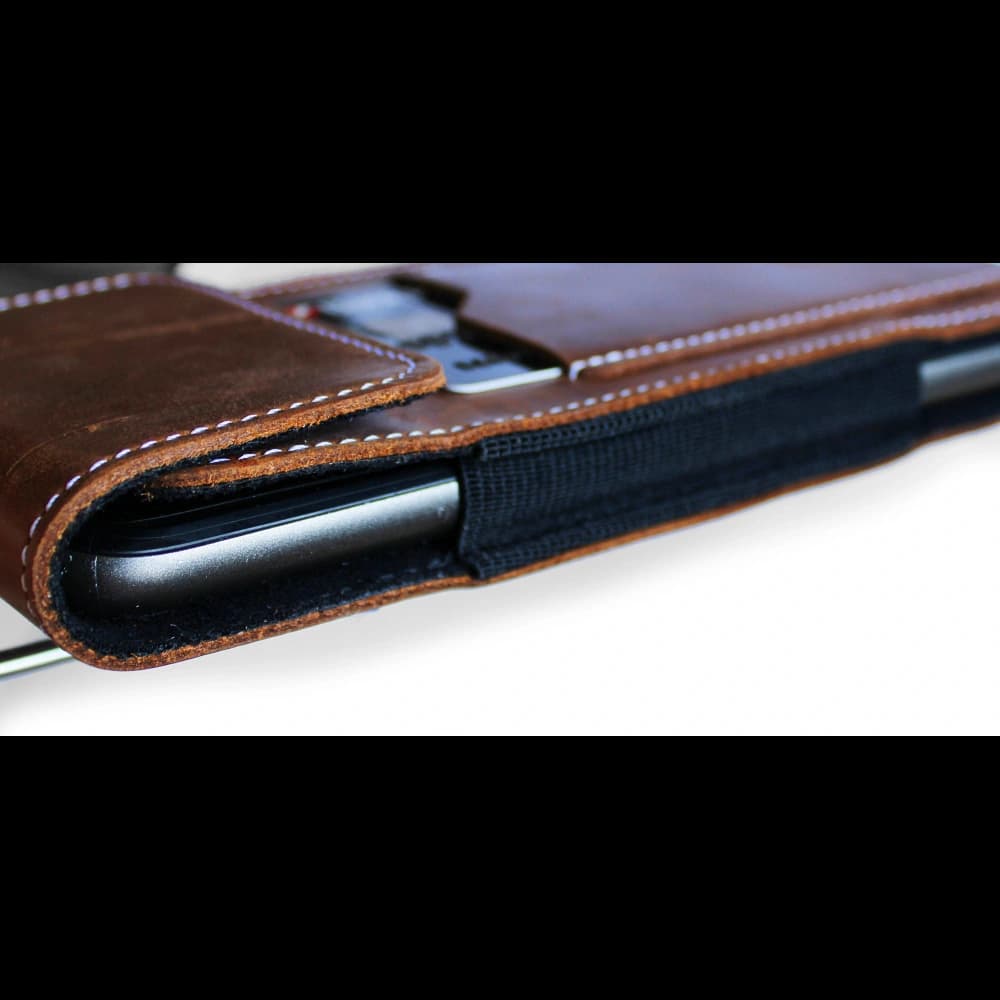 LURESKO HECTOR XXL R XXL leather neck case / belt case / loop holster vertical 167x78x10mm (light vintage brown with white thread) - 8