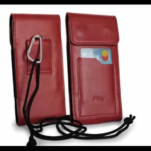 Skórzane etui na szyję / do paska / do szlufki kabura pionowa LURESKO HECTOR XXL 167x78x10mm (czerwony gładki czerwona nić)