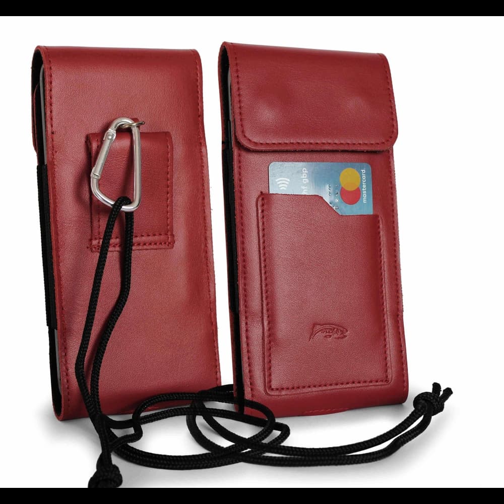 LURESKO HECTOR XXL leather neck case / belt case / loop vertical holster 167x78x10mm (red smooth with red thread) - 1