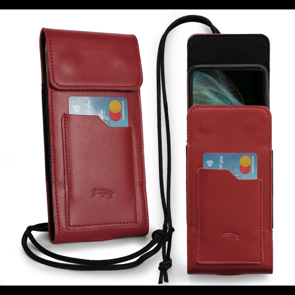 LURESKO HECTOR XXL leather neck case / belt case / loop vertical holster 167x78x10mm (red smooth with red thread) - 2