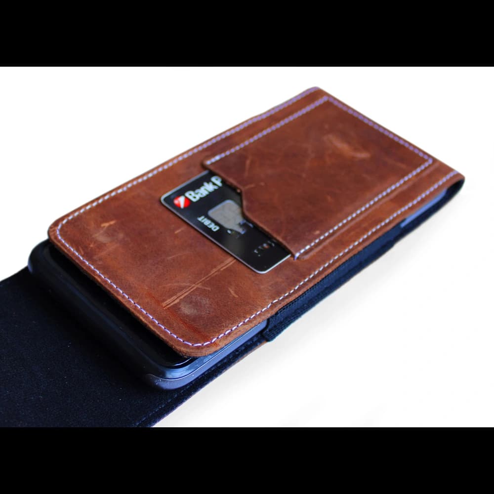 LURESKO HECTOR XXL R XXL leather neck case / belt case / loop holster vertical 167x78x10mm (light vintage brown with white thread) - 10