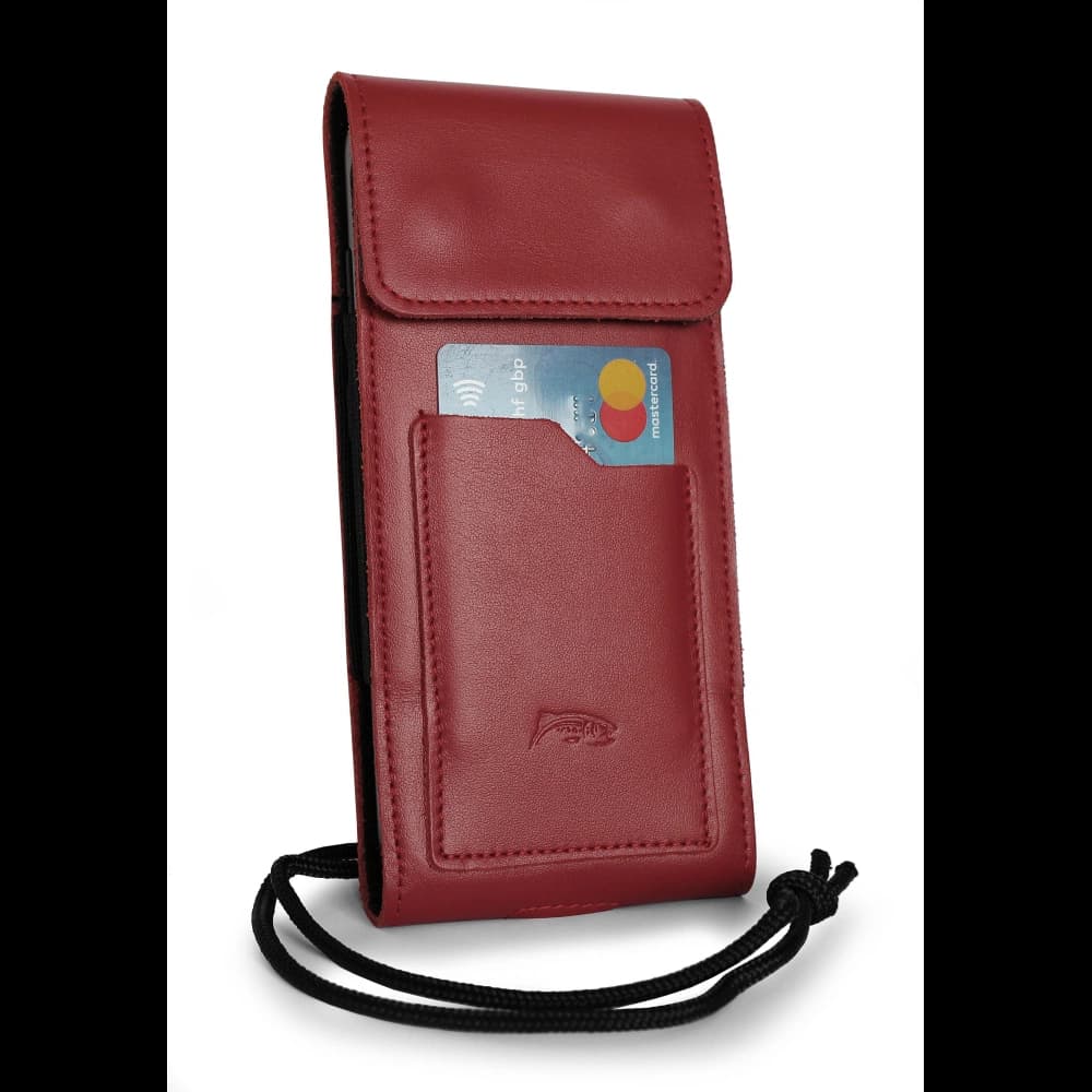 LURESKO HECTOR XXL leather neck case / belt case / loop vertical holster 167x78x10mm (red smooth with red thread) - 3