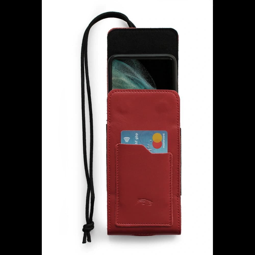 LURESKO HECTOR XXL leather neck case / belt case / loop vertical holster 167x78x10mm (red smooth with red thread) - 5