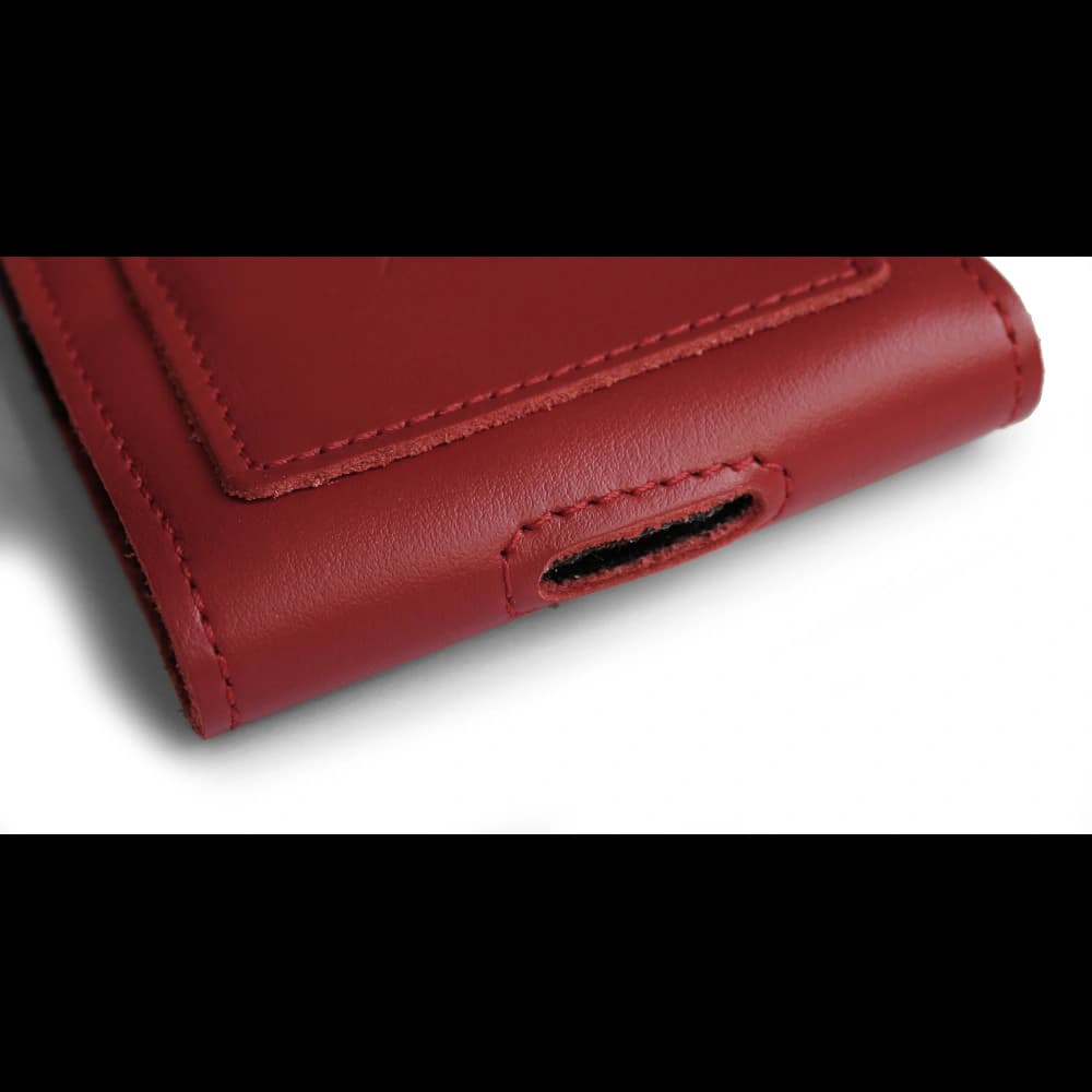 LURESKO HECTOR XXL leather neck case / belt case / loop vertical holster 167x78x10mm (red smooth with red thread) - 7