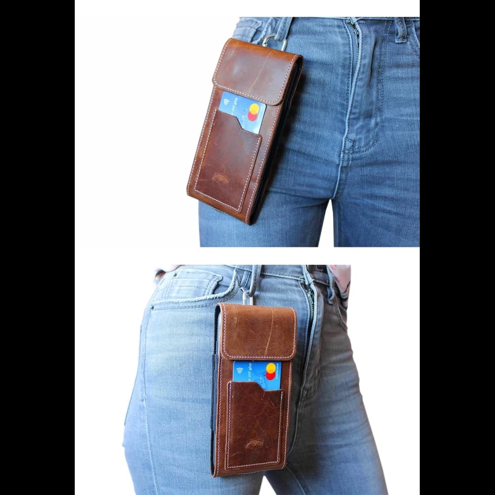 LURESKO HECTOR XXL R XXL leather neck case / belt case / loop holster vertical 167x78x10mm (light vintage brown with white thread) - 16