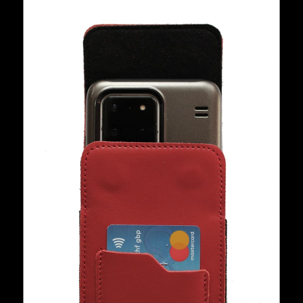 LURESKO HECTOR XXL leather neck case / belt case / loop vertical holster 167x78x10mm (red smooth with red thread) - 13