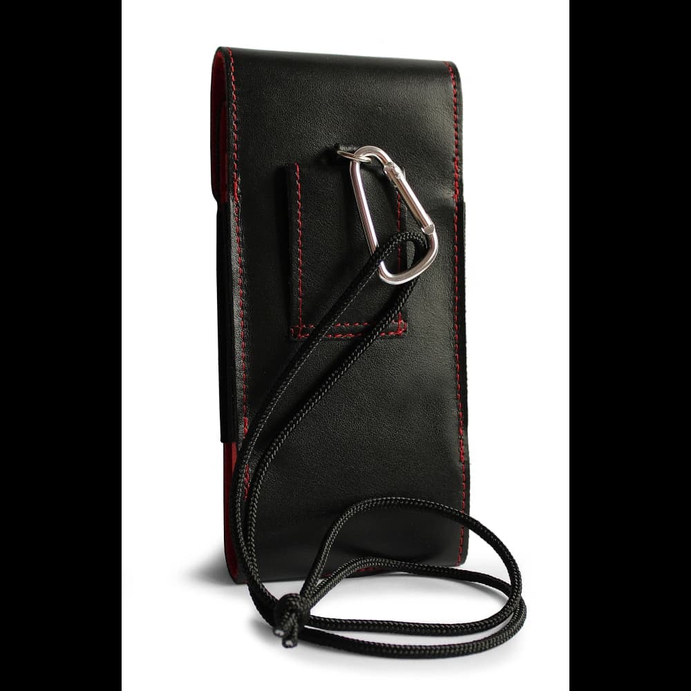 LURESKO HECTOR XXL leather neck case / belt case / loop holster vertical 167x78x10mm (black smooth red thread red interior) - 4