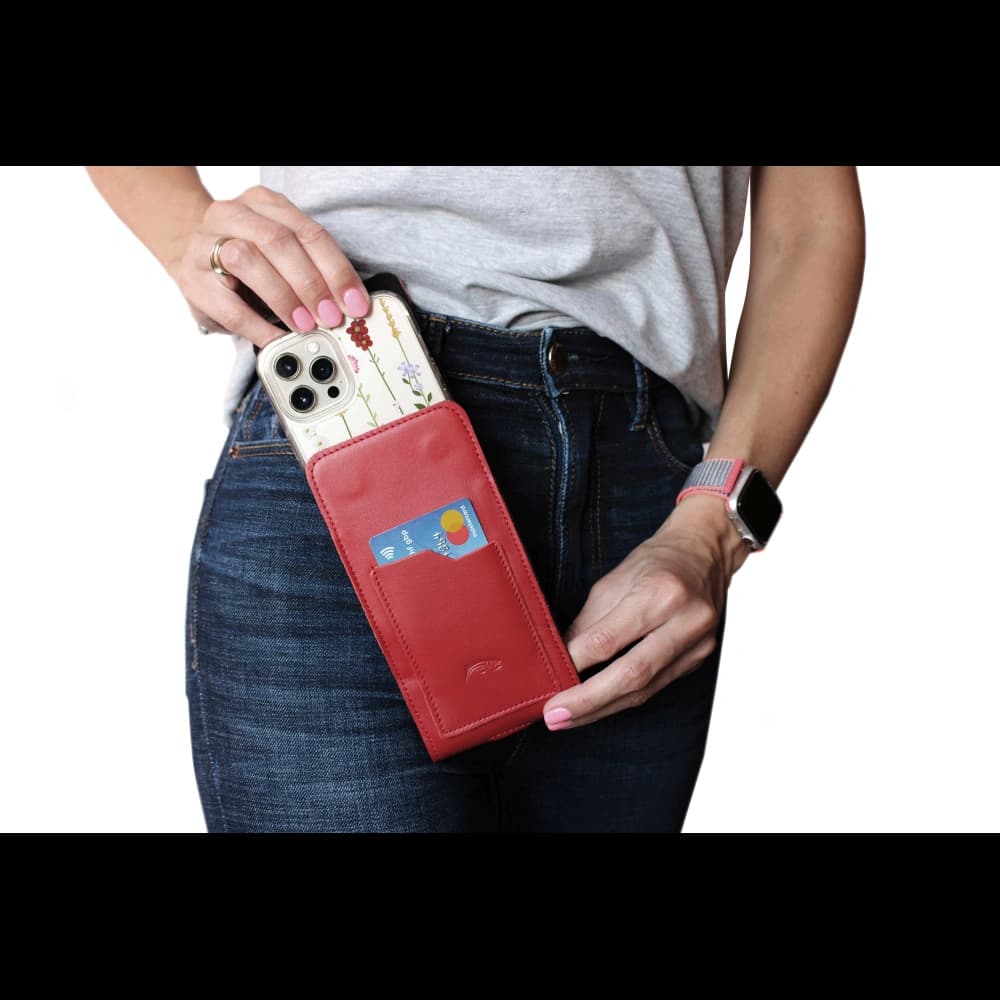 LURESKO HECTOR XXL leather neck case / belt case / loop vertical holster 167x78x10mm (red smooth with red thread) - 15