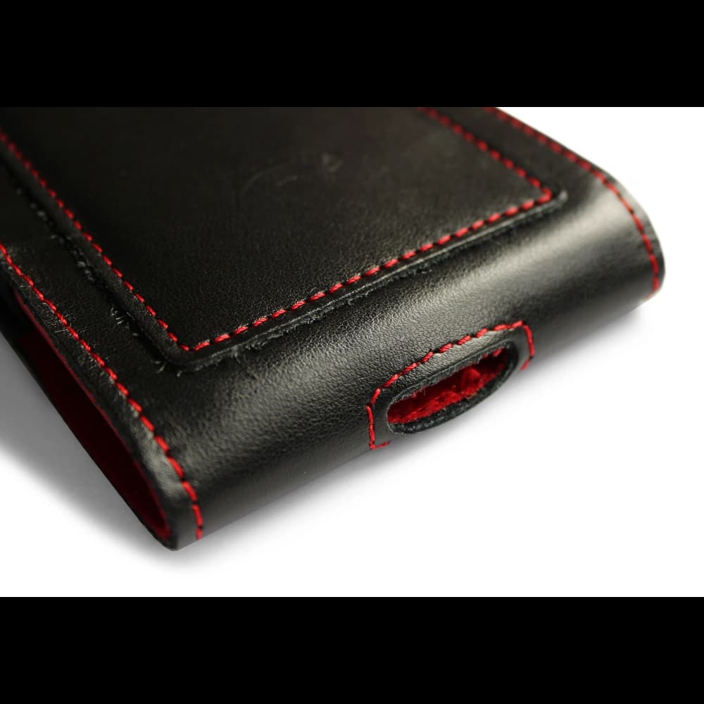 LURESKO HECTOR XXL leather neck case / belt case / loop holster vertical 167x78x10mm (black smooth red thread red interior) - 7
