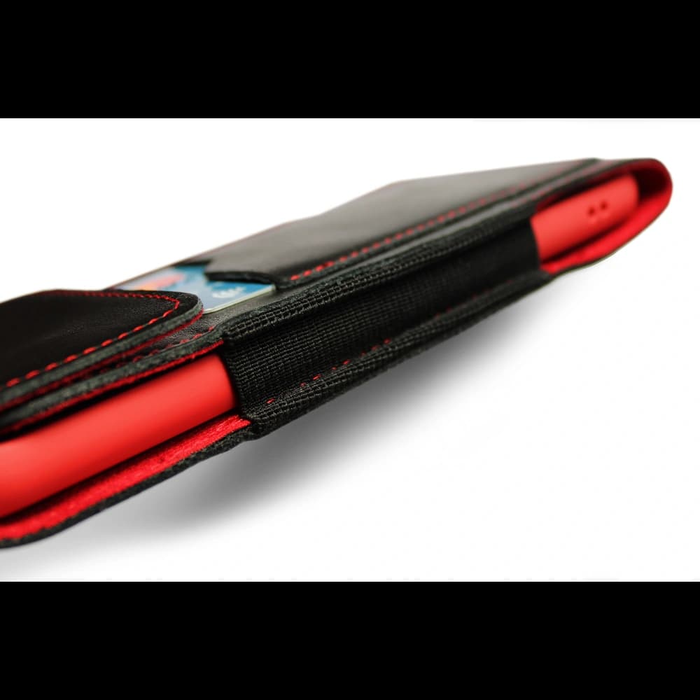 LURESKO HECTOR XXL leather neck case / belt case / loop holster vertical 167x78x10mm (black smooth red thread red interior) - 8
