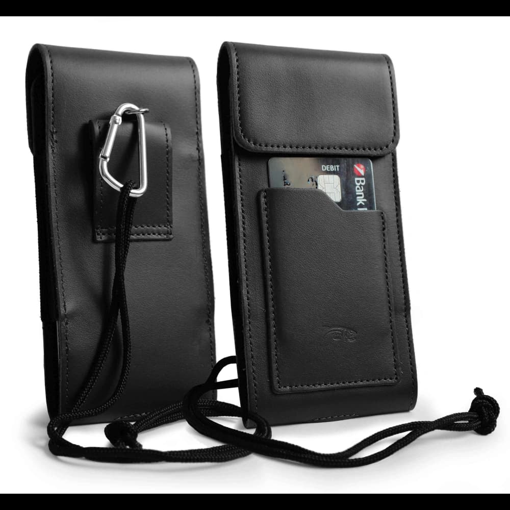 LURESKO HECTOR XXL leather neck case / belt case / loop case / vertical holster 167x78x10mm (black smooth with black thread) - 1