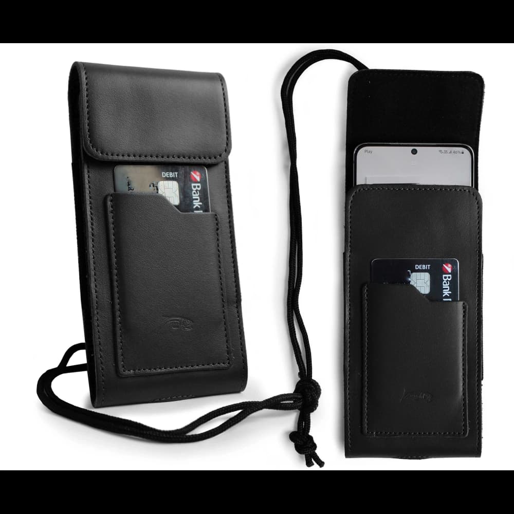 LURESKO HECTOR XXL leather neck case / belt case / loop case / vertical holster 167x78x10mm (black smooth with black thread) - 2