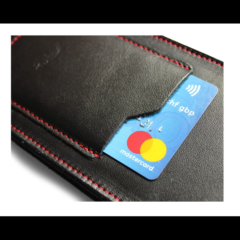 LURESKO HECTOR XXL leather neck case / belt case / loop holster vertical 167x78x10mm (black smooth red thread red interior) - 11