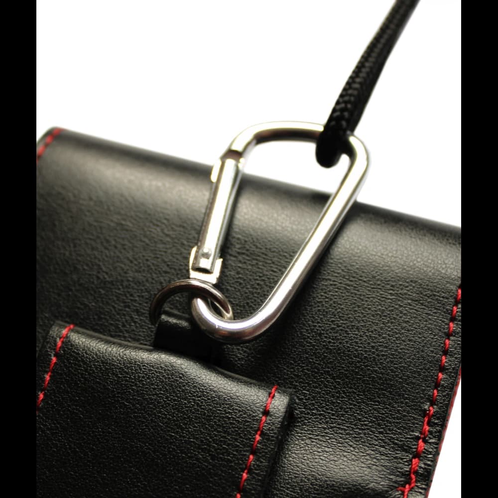 LURESKO HECTOR XXL leather neck case / belt case / loop holster vertical 167x78x10mm (black smooth red thread red interior) - 12