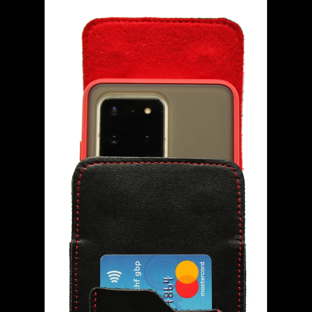 LURESKO HECTOR XXL leather neck case / belt case / loop holster vertical 167x78x10mm (black smooth red thread red interior) - 13