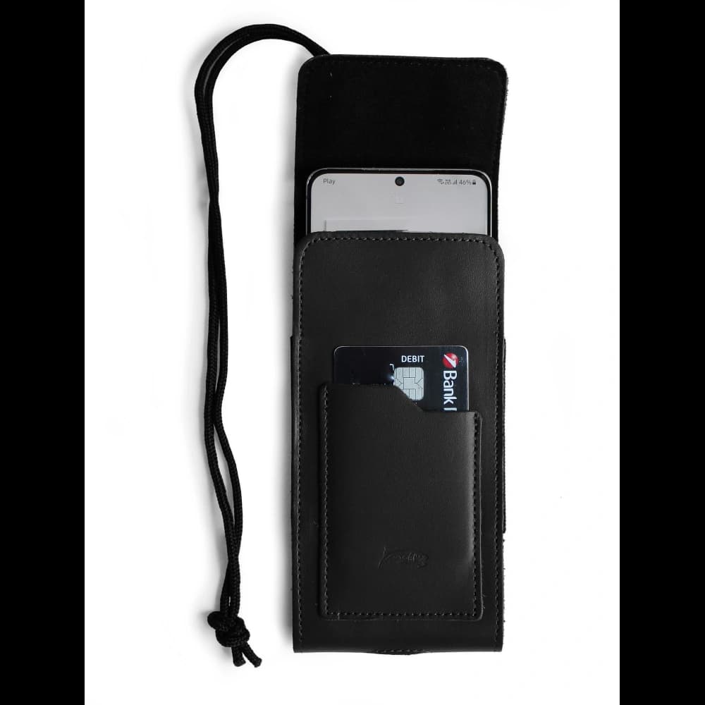 LURESKO HECTOR XXL leather neck case / belt case / loop case / vertical holster 167x78x10mm (black smooth with black thread) - 5