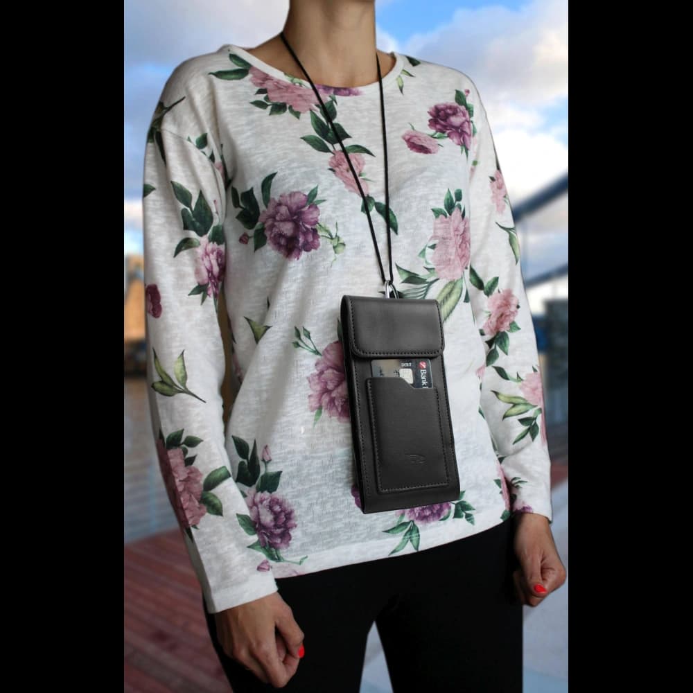 LURESKO HECTOR XXL leather neck case / belt case / loop case / vertical holster 167x78x10mm (black smooth with black thread) - 14