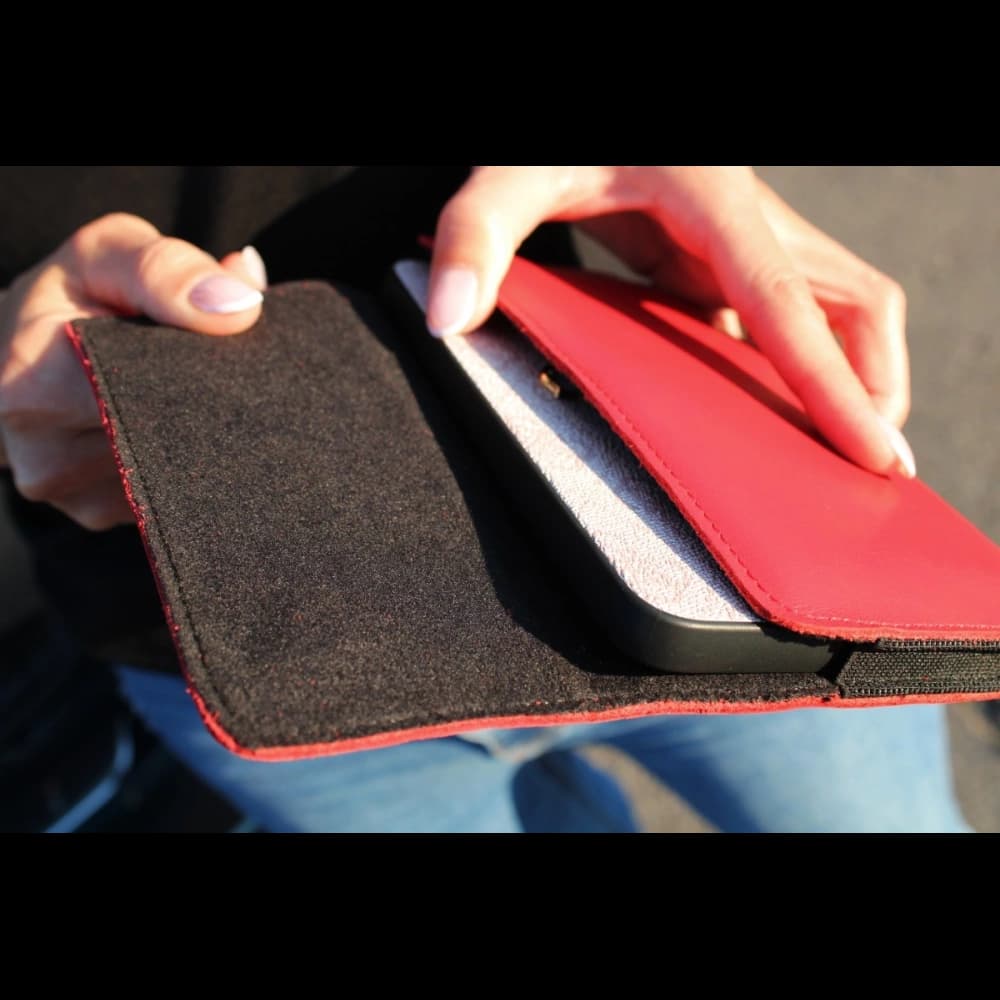 LURESKO ELLA XXL leather protective case for phone - 170x85x12 / for handbag backpack (red) - 11