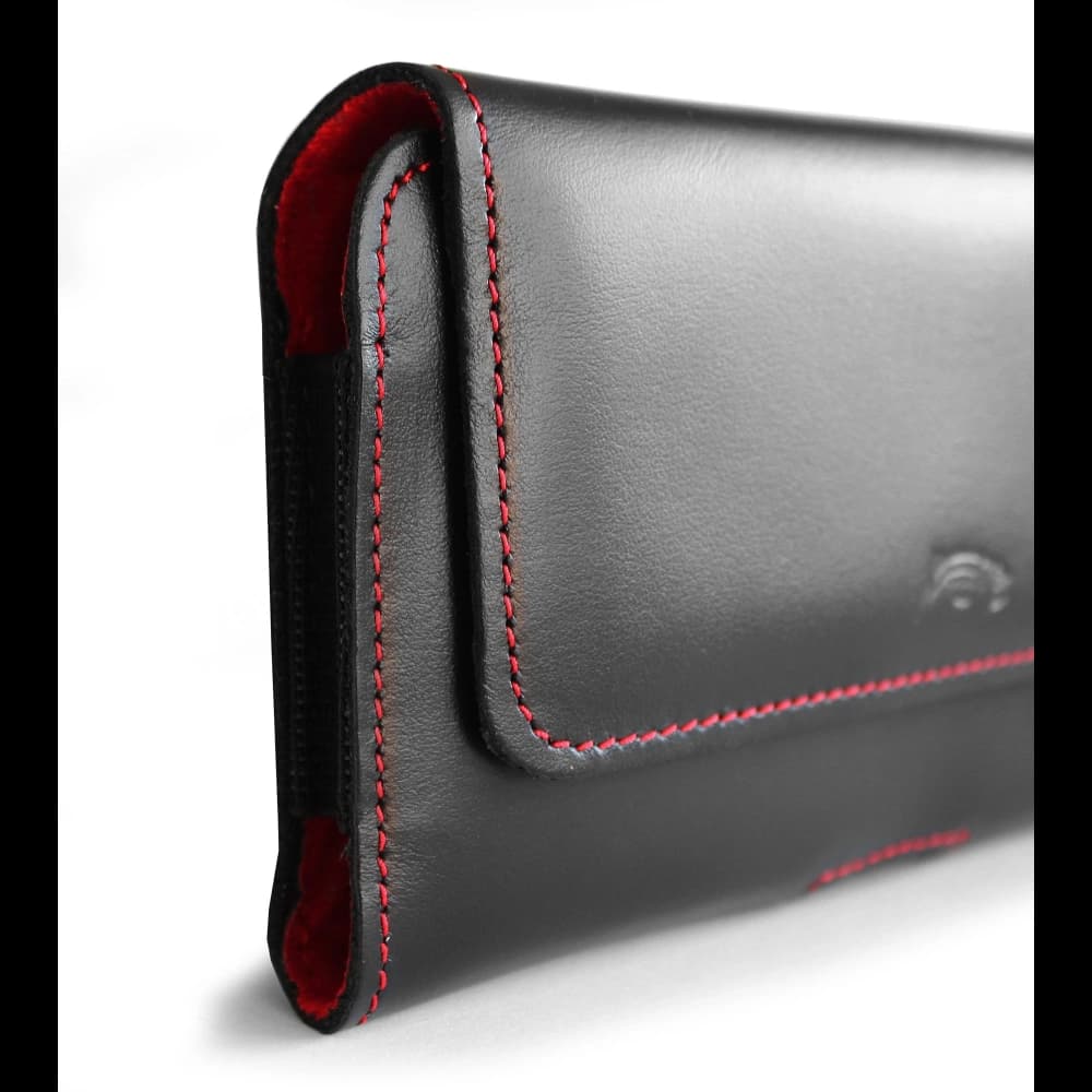 LURESKO ELLA XXL leather protective case for phone - 170x85x12 / for handbag backpack (black with red thread) - 2