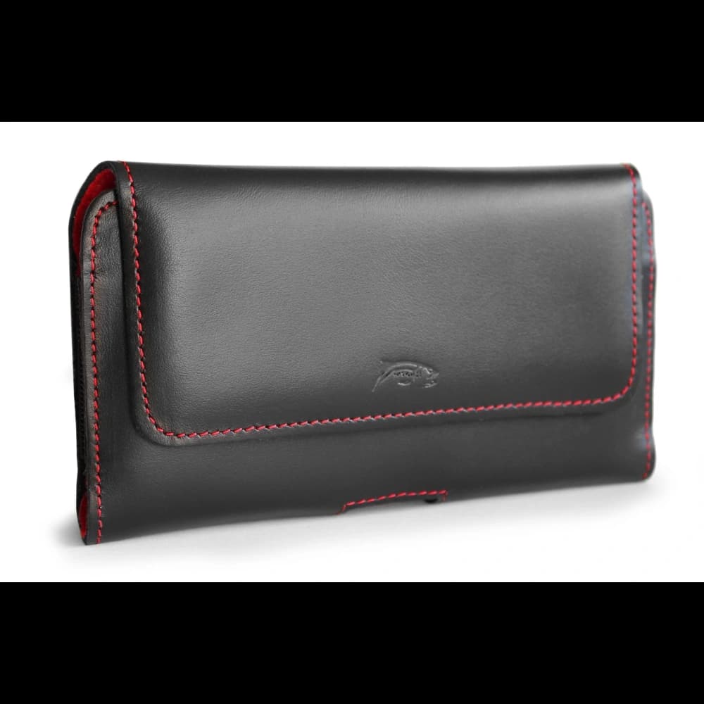 LURESKO ELLA XXL leather protective case for phone - 170x85x12 / for handbag backpack (black with red thread) - 6