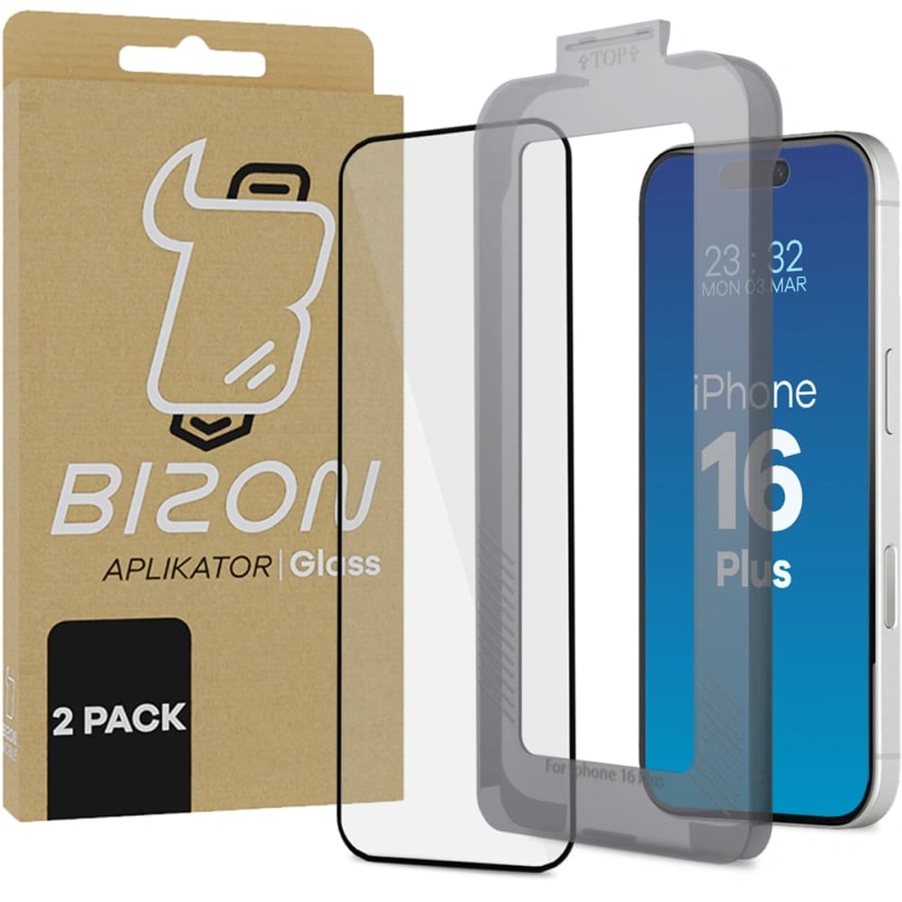 Gehärtetes Glas mit Montagerahmen Bizon Glass Applikator für Apple iPhone 16 Plus [2 PACK] - 1