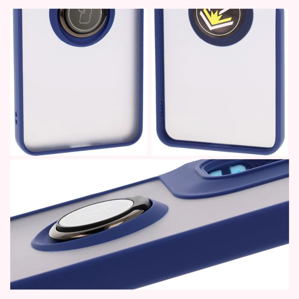 Bizon Case Hybrid Ring Motorola Moto G05 / E15 rauchig mit einem dunkelblauen Rahmen - 4