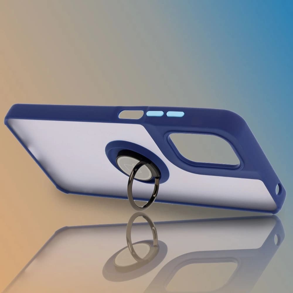 Bizon Case Hybrid Ring Motorola Moto G05 / E15 rauchig mit einem dunkelblauen Rahmen - 6