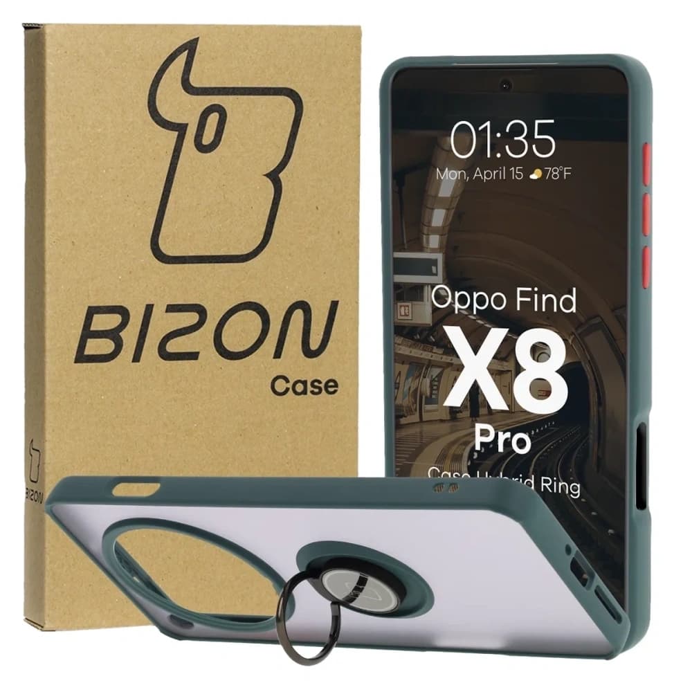 Bizon Case Hybrid Ring Oppo Find X8 Pro rauchig mit einem dunkelgrünen Rahmen - 1