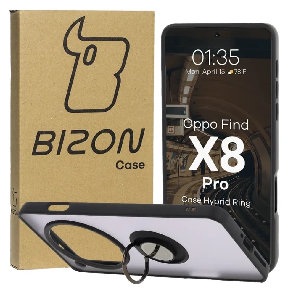 Bizon Case Hybrid Ring Oppo Find X8 Pro smoky with a black frame - 1