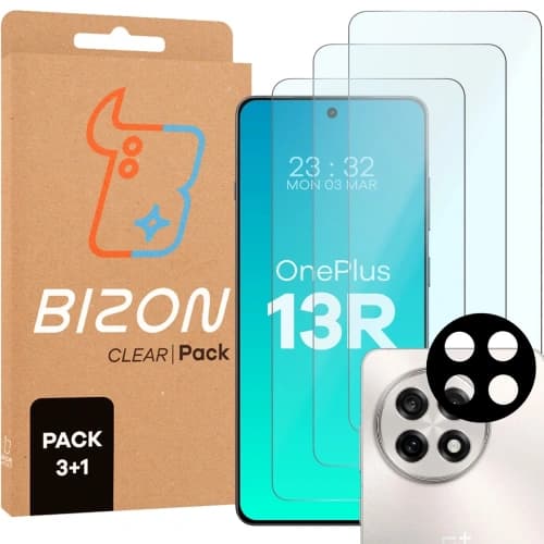 Bizon Clear 2er Pack 3x gehärtetes Glas + 1x Linsenschutz für OnePlus 13r