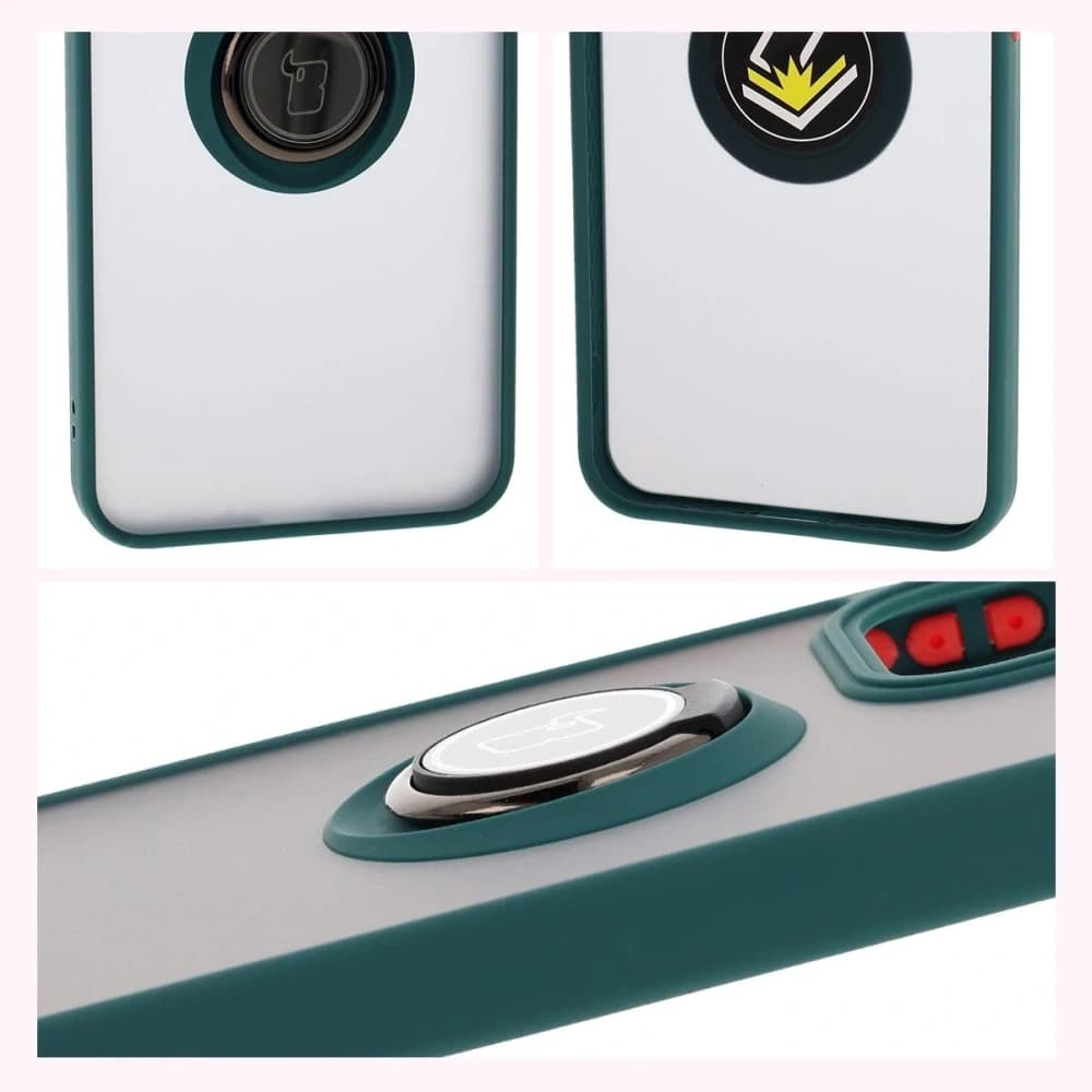 Bizon Case Hybrid Ring Oppo Reno13 Pro rauchig mit einem dunkelgrünen Rahmen - 4