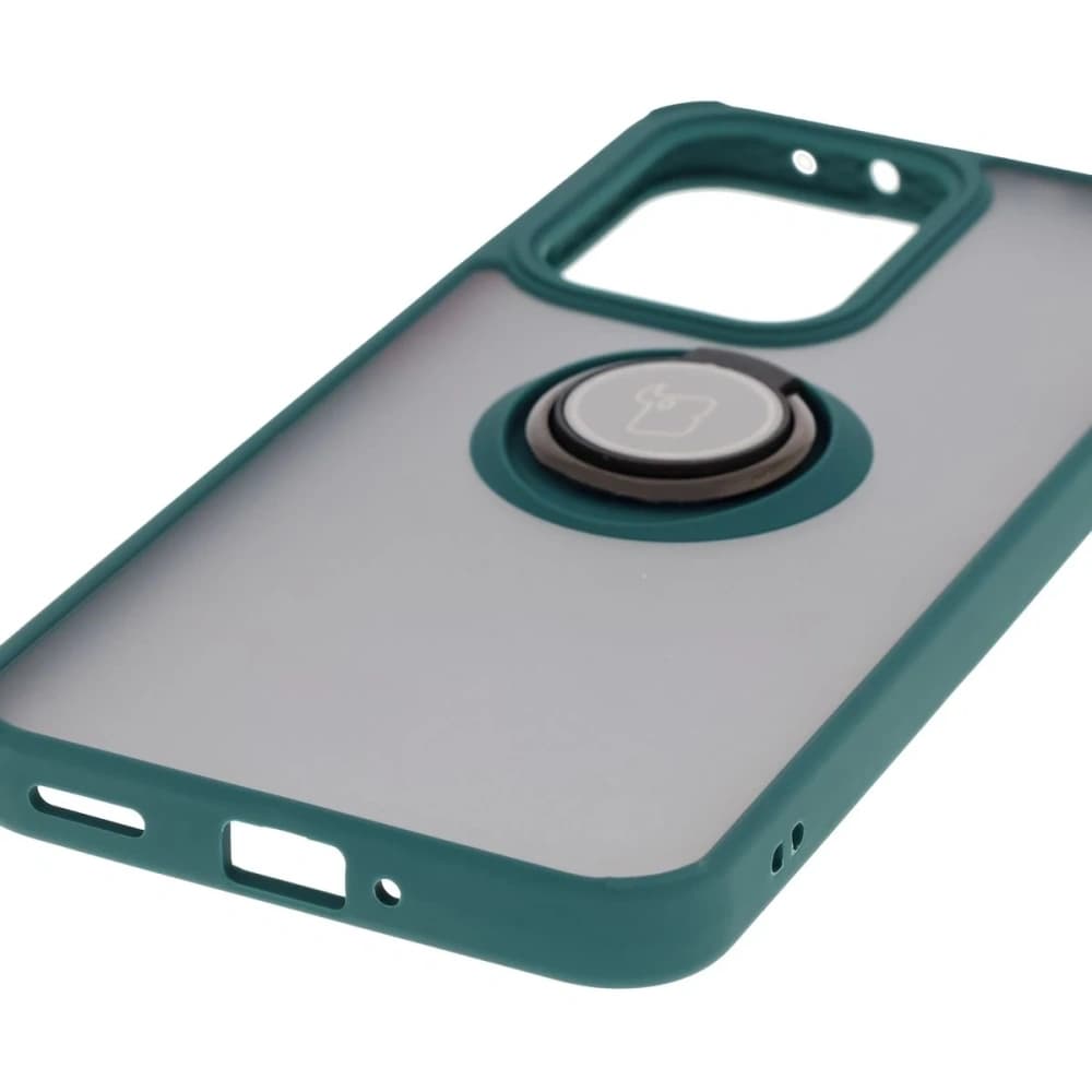 Bizon Case Hybrid Ring Oppo Reno13 Pro rauchig mit einem dunkelgrünen Rahmen - 5