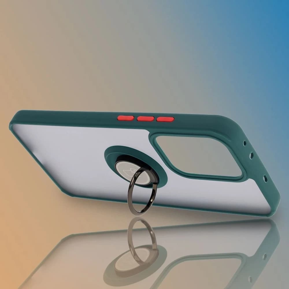 Bizon Case Hybrid Ring Oppo Reno13 Pro rauchig mit einem dunkelgrünen Rahmen - 6