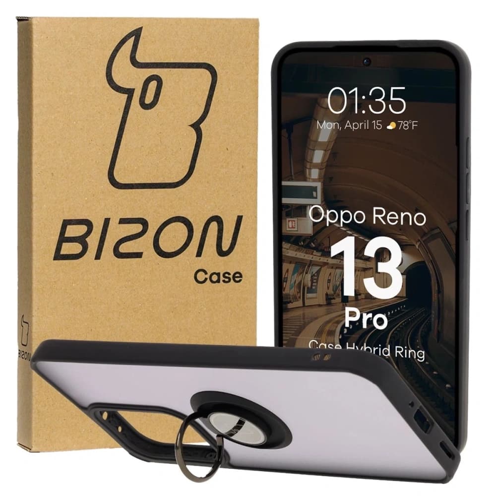 Bizon Case Hybrid Ring Oppo Reno13 Pro rauchig mit einem schwarzen Rahmen - 1