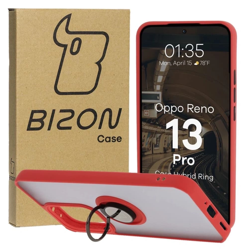 Bizon Case Hybrid Ring Oppo Reno13 Pro smoky with a red frame - 1