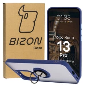 Bizon Case Hybrid Ring Oppo Reno13 Pro smoky with a navy blue frame