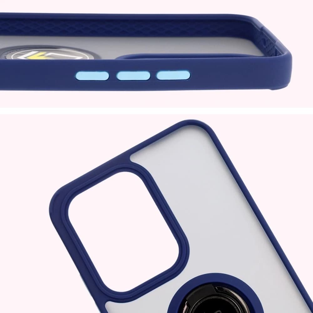 Bizon Case Hybrid Ring Oppo Reno13 Pro smoky with a navy blue frame - 3