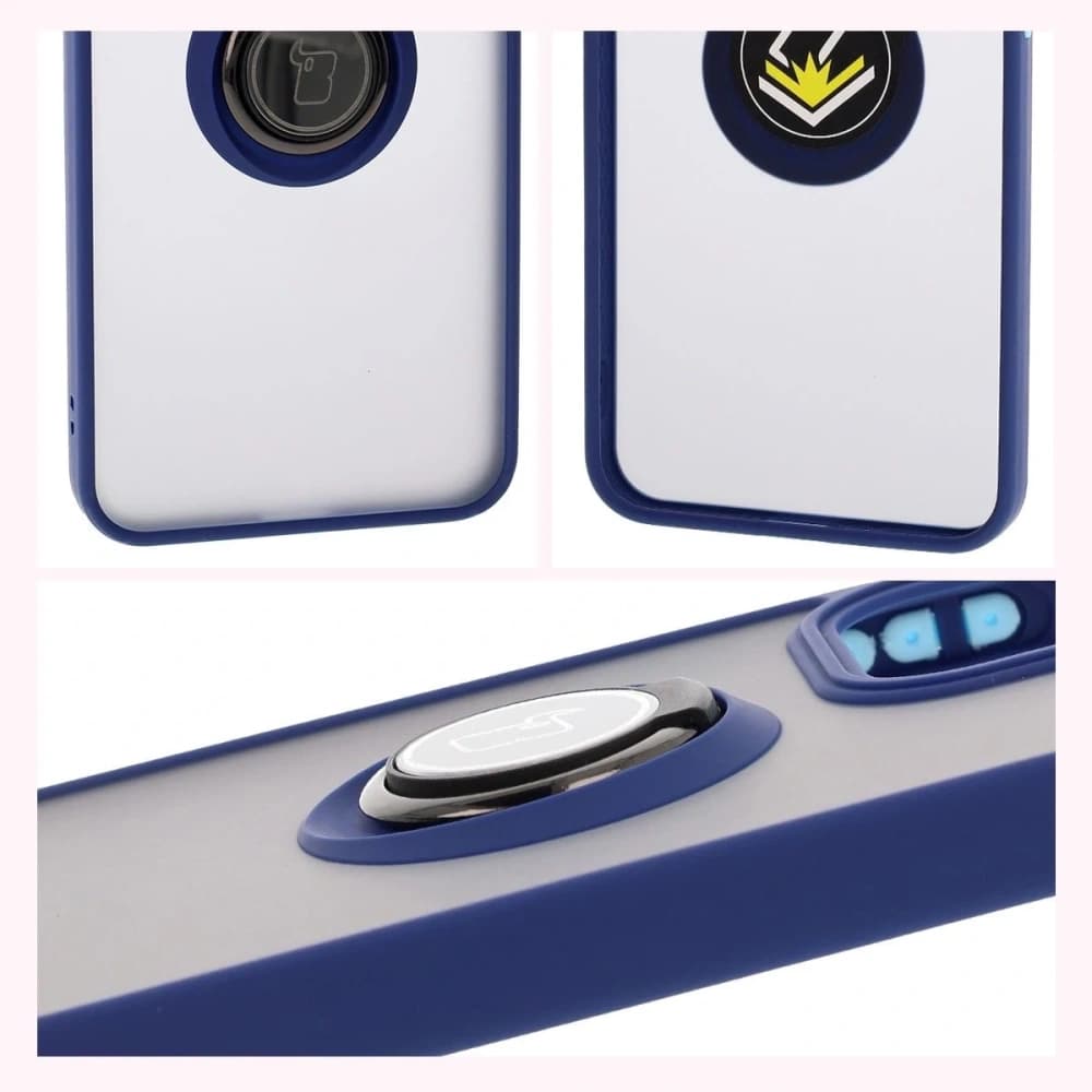Bizon Case Hybrid Ring Oppo Reno13 Pro smoky with a navy blue frame - 4