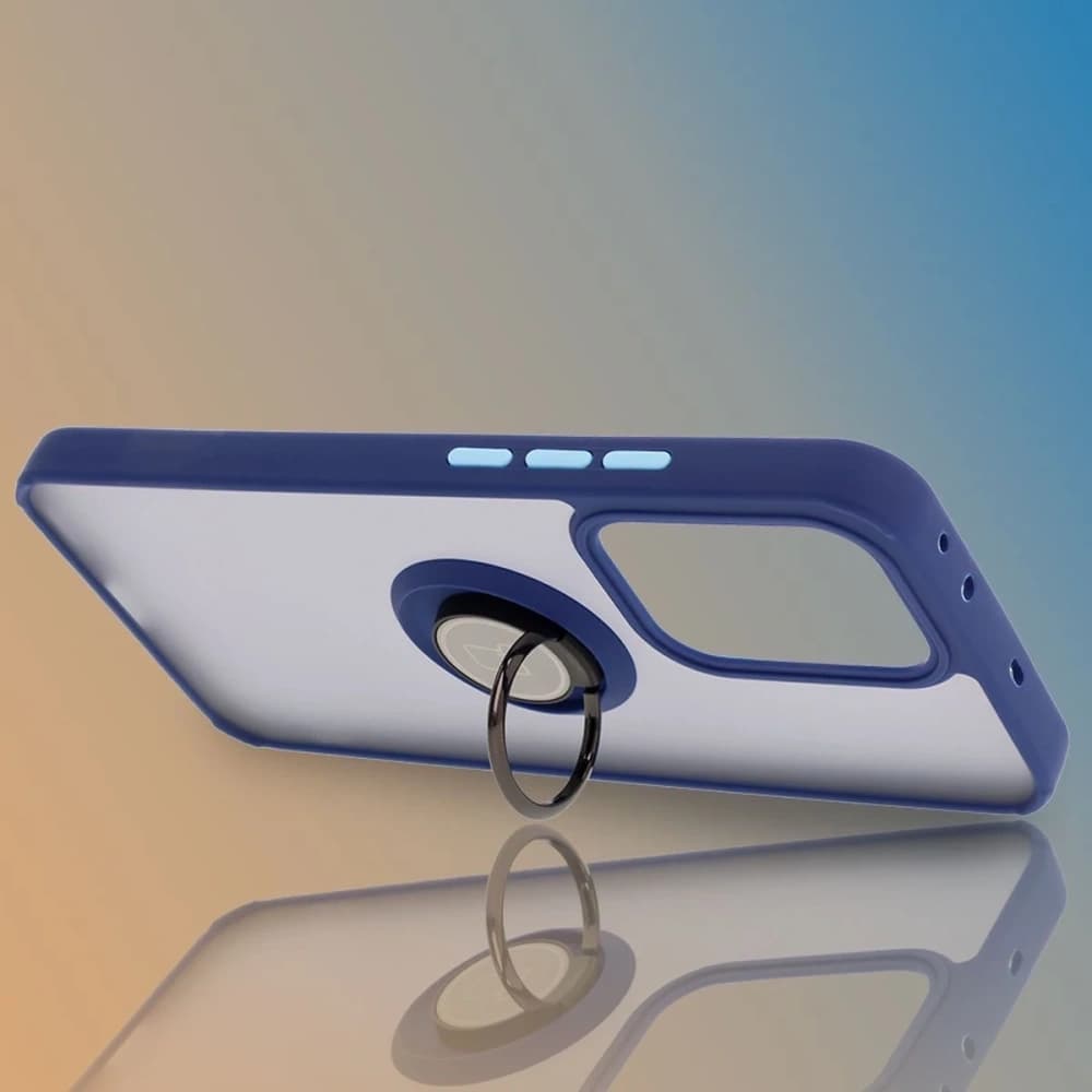 Bizon Case Hybrid Ring Oppo Reno13 Pro smoky with a navy blue frame - 6