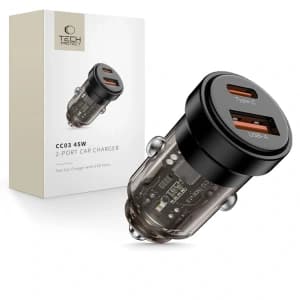 Tech-Protect CC03 2-port Car Charger USB-A, USB-C PD 45W / QC 3.0 Black