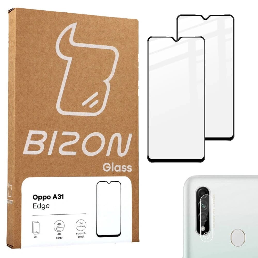 Bizon Edge 2 Pack 2x gehärtetes Glas + 1x Linsenschutz für Oppo A31 - 1