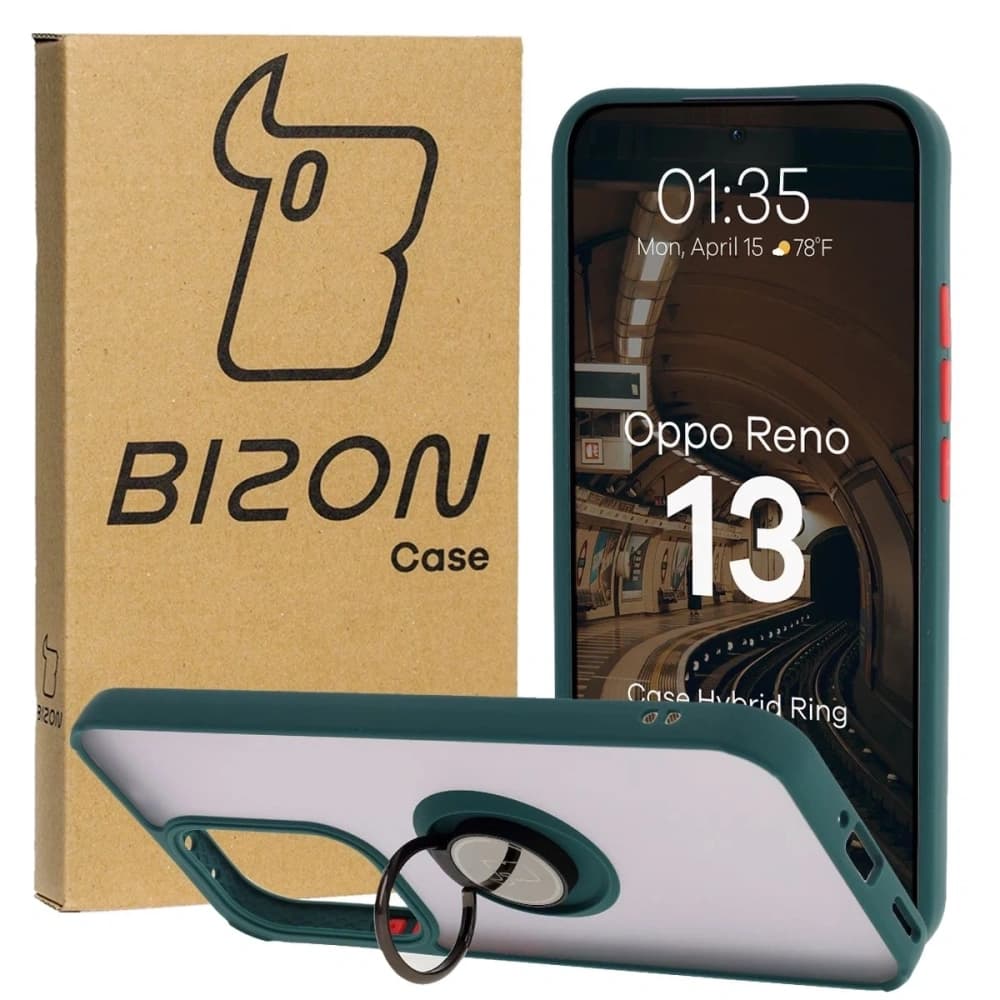 Bizon Case Hybrid Ring Oppo Reno13 smoky with a dark green frame - 1