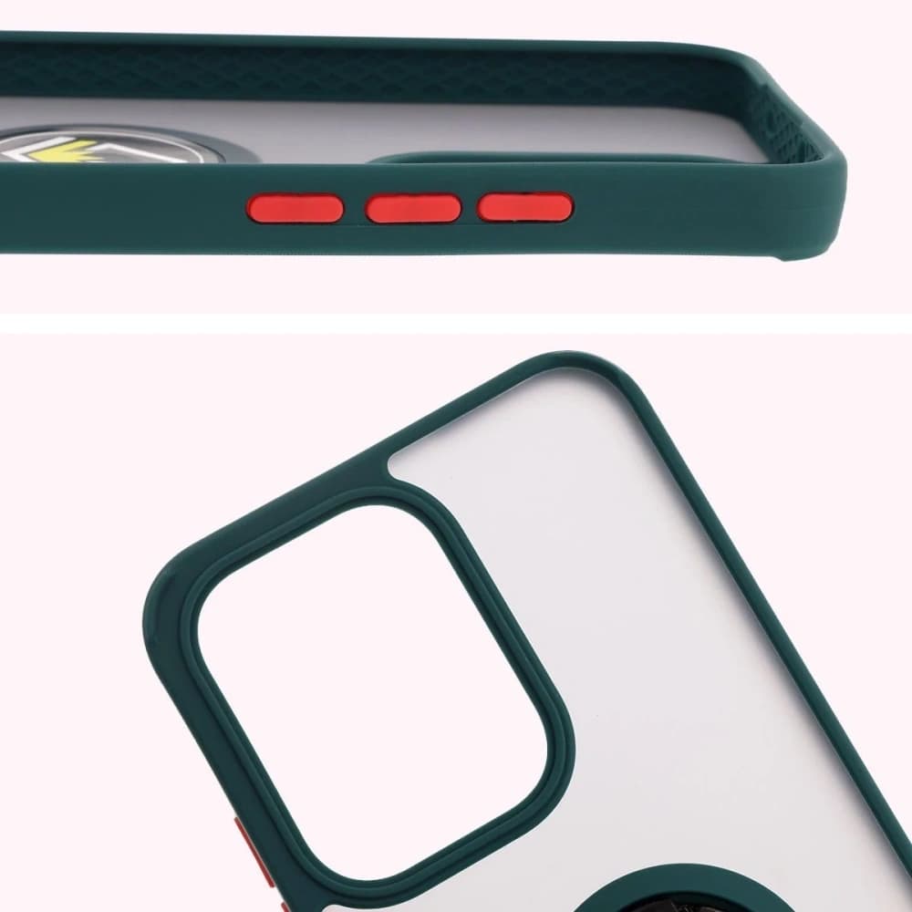 Bizon Case Hybrid Ring Oppo Reno13 smoky with a dark green frame - 3