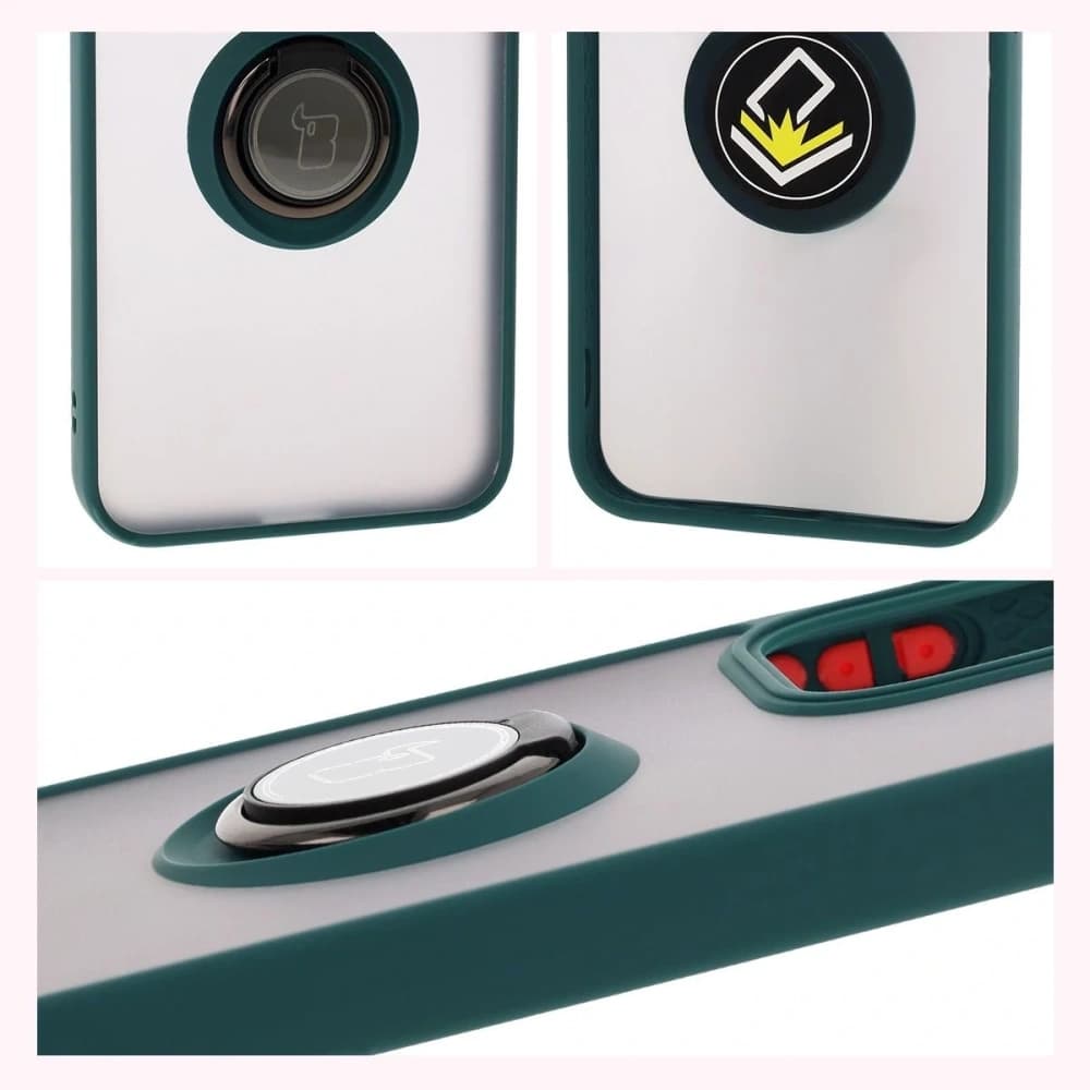 Bizon Case Hybrid Ring Oppo Reno13 smoky with a dark green frame - 4