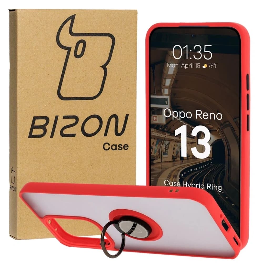Bizon Case Hybrid Ring Oppo Reno13 smoky with a red frame - 1