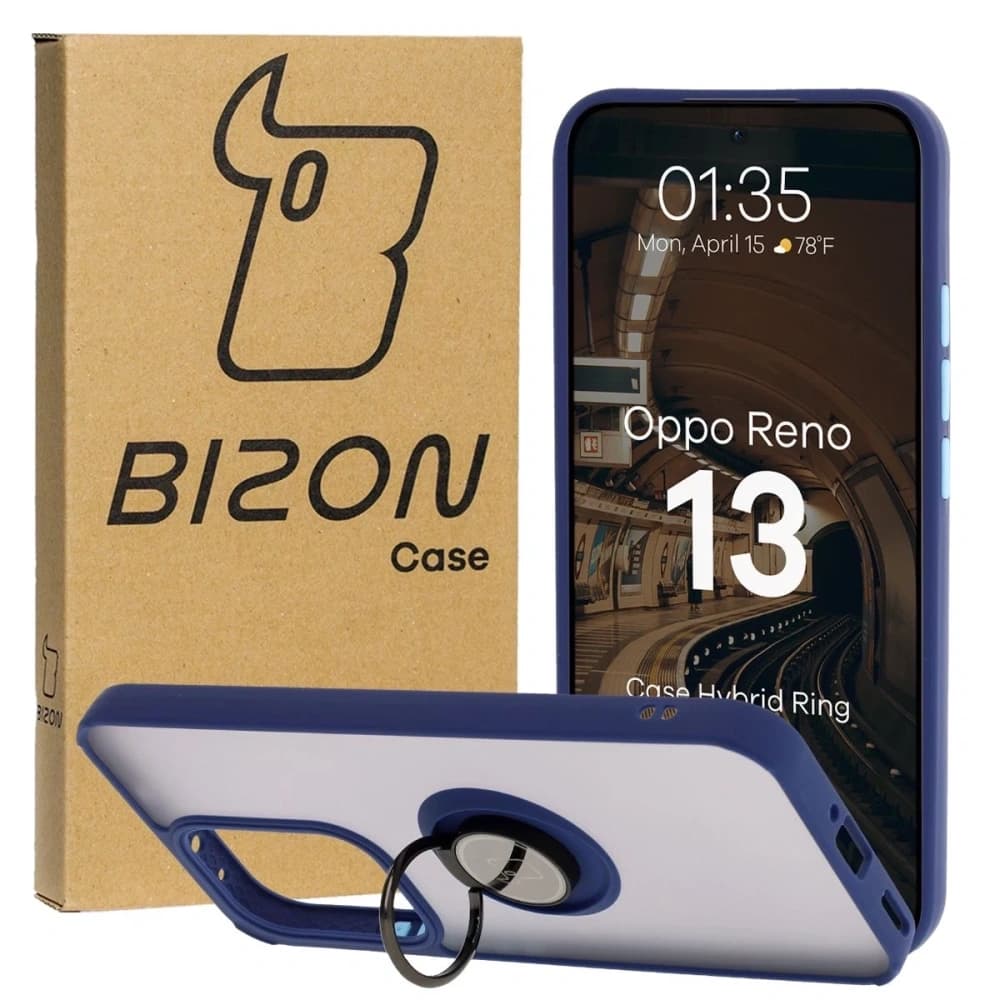Bizon Case Hybrid Ring Oppo Reno13 smoky with a blue frame - 1